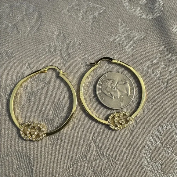 Gucci Gold GG Crystal Hoop Earrings - Picture 2 of 5